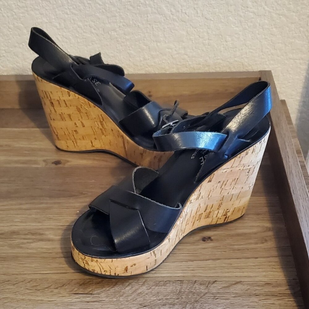 Kork-Ease "Ava" Black Leather Wedge Sandals